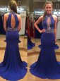 Mermaid With Train Backless Dress for Prom Royal Blue and In for Prom and Party with Sequins Court Train