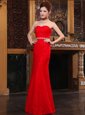 Mermaid Floor Length Red Prom Evening Gown Lace Sleeveless Beading