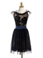 Latest Backless Scoop Sleeveless Cocktail Dresses Mini Length Lace and Belt Black Lace