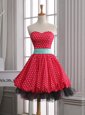 Ideal Sleeveless Mini Length Lace and Pleated Zipper Prom Dresses with Red