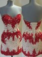 Enchanting White And Red Lace Up Club Wear Appliques Sleeveless Mini Length
