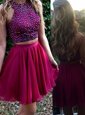 Scoop Fuchsia Sleeveless Beading Mini Length Cocktail Dress