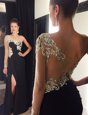 Mermaid One Shoulder Chiffon Long Sleeves With Train Prom Party Dress Sweep Train and Beading