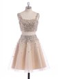 Straps Sleeveless Organza Cocktail Dress Beading Zipper