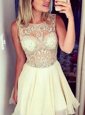 Champagne Scoop Zipper Beading Dress for Prom Sleeveless