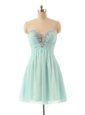 Light Blue Chiffon Zipper Sweetheart Sleeveless Knee Length Cocktail Dresses Beading