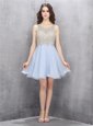 Scoop Mini Length Light Blue Evening Dress Chiffon Sleeveless Beading and Sequins