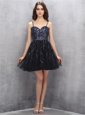 New Style Black Spaghetti Straps Neckline Sequins Club Wear Sleeveless Lace Up