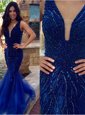 Inexpensive Mermaid Royal Blue Dress for Prom Prom and Party and For with Sequins V-neck Sleeveless Zipper