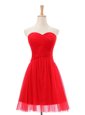 Sleeveless Knee Length Ruching Zipper Homecoming Dress with Red