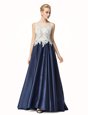 Navy Blue A-line Beading and Lace Prom Party Dress Side Zipper Satin Sleeveless