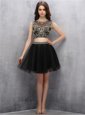 Chic Scoop Mini Length Zipper Prom Evening Gown Black and In for Prom with Beading