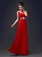 Spectacular Red A-line Chiffon Square Sleeveless Beading Floor Length Zipper Homecoming Dress