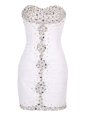 Customized Sleeveless Tulle Mini Length Zipper Cocktail Dress in White for with Beading and Ruffles
