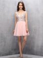 Chic Baby Pink A-line Beading Prom Gown Zipper Chiffon Sleeveless Knee Length