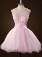 Pink Dress for Prom Prom and For with Beading and Appliques Scoop Sleeveless Zipper