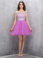 Scoop Sleeveless Cocktail Dress Mini Length Beading Lilac Tulle
