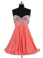 Glamorous Mini Length Watermelon Red Prom Evening Gown Sweetheart Sleeveless Lace Up