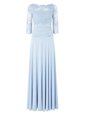 Fancy Floor Length Light Blue Prom Evening Gown Silk Like Satin 3|4 Length Sleeve Lace