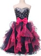 Stunning Sleeveless Organza Knee Length Lace Up Dress for Prom in Multi-color for with Beading and Ruffles and Bowknot