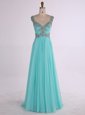 Wonderful Floor Length Zipper Prom Dress Aqua Blue and In for Prom and Party with Beading