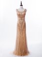 Lovely Mermaid Square Sleeveless Satin and Tulle Celebrity Style Dress Beading and Sequins Brush Train Zipper
