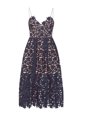 Lace Tea Length Navy Blue Prom Party Dress Spaghetti Straps Sleeveless Zipper