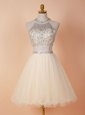 Luxurious Scoop Backless Tulle Sleeveless Knee Length Prom Gown and Beading