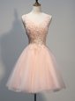 Wonderful Peach Sleeveless Beading and Appliques Knee Length Dress for Prom