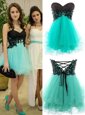 Turquoise Zipper Sweetheart Appliques Prom Dress Tulle Sleeveless