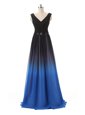 Fine Blue And Black Zipper Homecoming Gowns Belt Sleeveless Floor Length