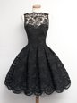 Lace Appliques Prom Evening Gown Black Zipper Sleeveless Knee Length