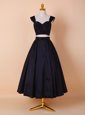 Low Price Straps Black Sleeveless Ruching Tea Length Mother Of The Bride Dress