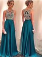 Scoop Sleeveless Floor Length Appliques Zipper Prom Gown with Teal