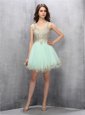 Hot Sale Champagne Sleeveless Knee Length Beading Zipper Prom Gown