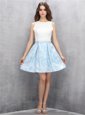 Fabulous Scoop Mini Length Zipper Blue And White and In for Prom and Party with Beading