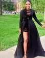 Black Lace Zipper Scoop Long Sleeves Floor Length Dress for Prom Lace