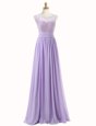 Fantastic Chiffon Scoop Sleeveless Sweep Train Zipper Lace Junior Homecoming Dress in Lavender