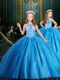 Discount Halter Top Sequins Floor Length Ball Gowns Sleeveless Baby Blue Flower Girl Dress Lace Up