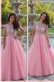 Super Scoop Floor Length Zipper Prom Dresses Baby Pink and In for Prom and Party with Beading
