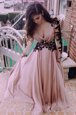 Pink V-neck Zipper Ruching Prom Party Dress Long Sleeves