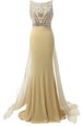 Great Champagne Scoop Side Zipper Beading Prom Evening Gown Brush Train Sleeveless