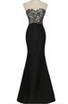 Modest Mermaid Sleeveless Floor Length Pattern Lace Up Prom Party Dress with Black