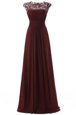 Scoop Sleeveless Mother Of The Bride Dress Floor Length Lace Burgundy Chiffon
