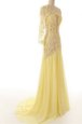 One Shoulder 3|4 Length Sleeve Chiffon and Lace Sweep Train Side Zipper Mother Of The Bride Dress in Light Yellow for with Lace