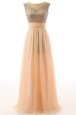 Fancy Scoop Peach Sleeveless Beading and Belt Floor Length Prom Dress