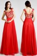 Inexpensive Bateau Sleeveless Zipper Evening Dress Red Chiffon
