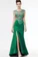 Captivating Dark Green Satin Zipper Square Sleeveless Floor Length Prom Dresses Sweep Train Beading and Appliques