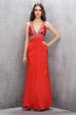 Fancy Sleeveless Floor Length Beading Criss Cross Prom Evening Gown with Coral Red