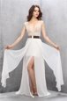 White Square Zipper Lace and Belt Homecoming Dress Sweep Train Sleeveless